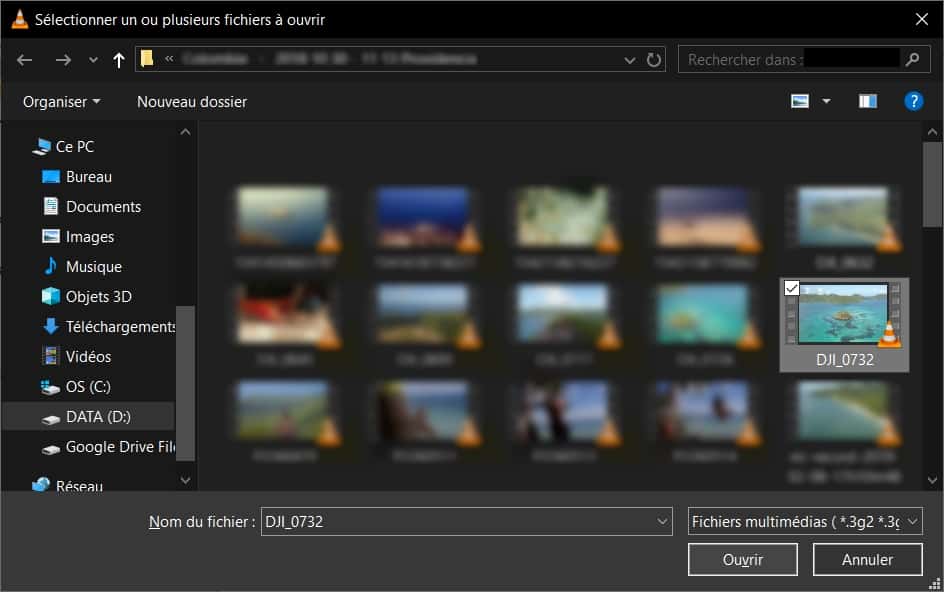 Sélection d’un fichier vidéo à ouvrir. © VLC Media Player