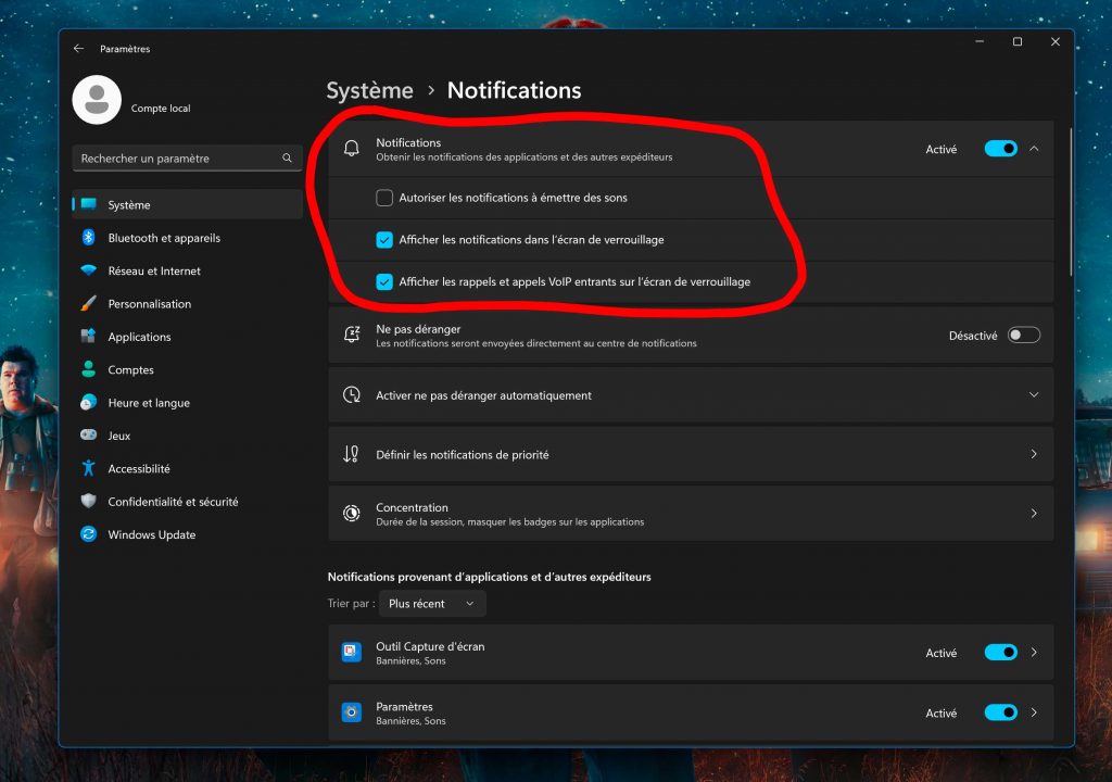 Windows 11 et le paramétrage des notifications